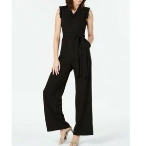 Calvin Klein Ruffled Sleeveless V-neck Belted Wide-Leg Jumpsuit NWT Size 10